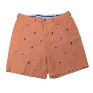 Brooks Brothers Orange All Over Embroidered Crab Lobster Chino Shorts Men's 38